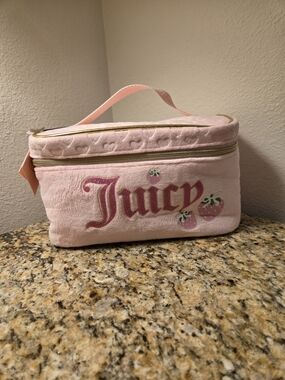Juicy Couture Plush Pink Cosmetic Case with Strawberry Details